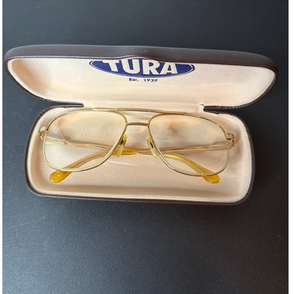 Nikon Dura Titan DT Gold Aviator Eyeglasses Vintage Titanium Frames Tura Case